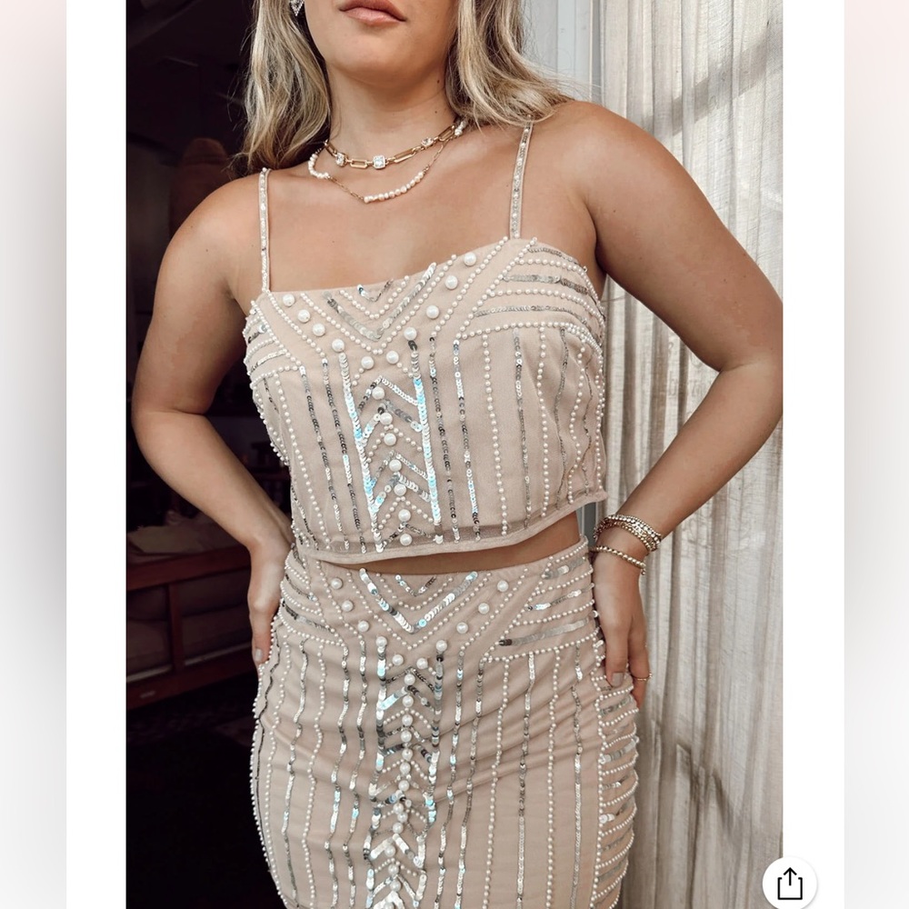 New Show Me Your Mumu white beaded sequin Pearly Top